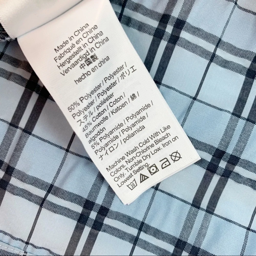 J Crew New V-back puff-sleeve top blouse in textured‎ plaid blue mist navy